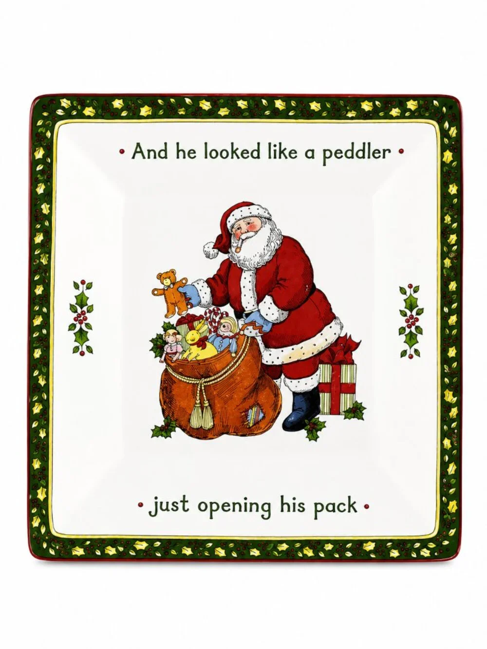Vintage Christmas Santa Story Plates Set of 4 Square Holiday Decor